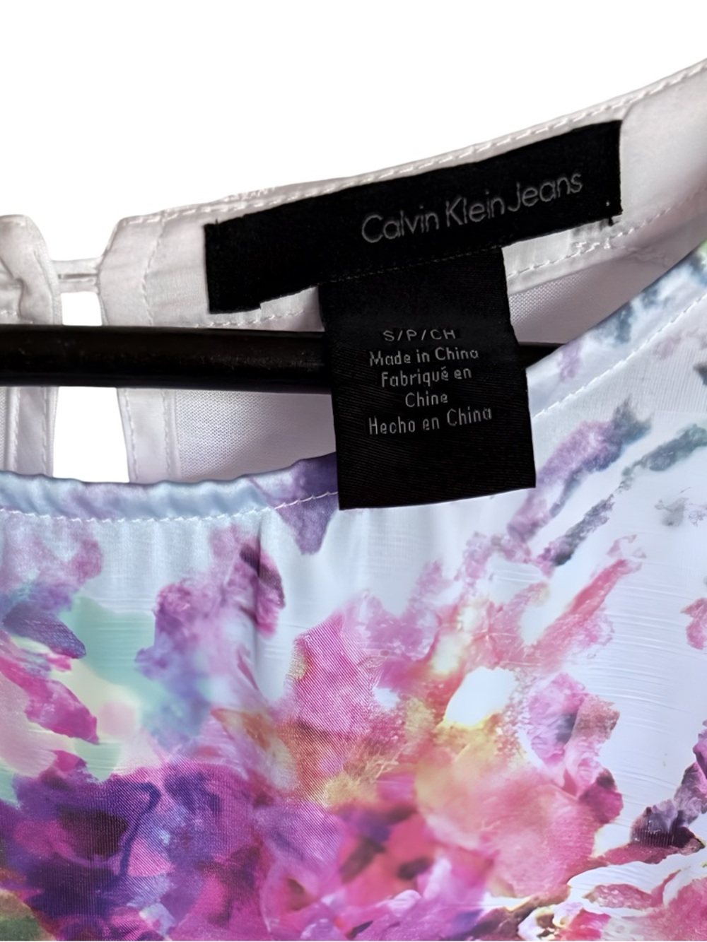 Calvin Klein Abstract Watercolor Blue Multi High-Low Blouse S - Picture 2 of 12